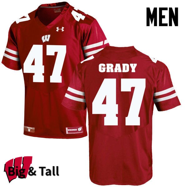 Wisconsin Badgers Men's #47 Griffin Grady NCAA Under Armour Authentic Red Big & Tall College Stitched Football Jersey WE40W43DO